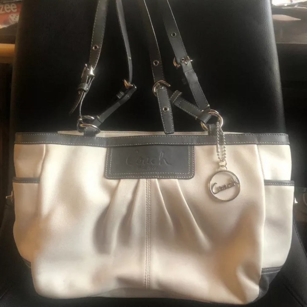 Coach Authentic White and Gray Leather Purse